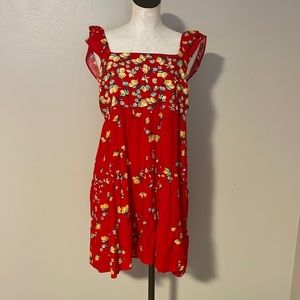 LC Lauren Conrad Red Floral Square-Neck Sundress